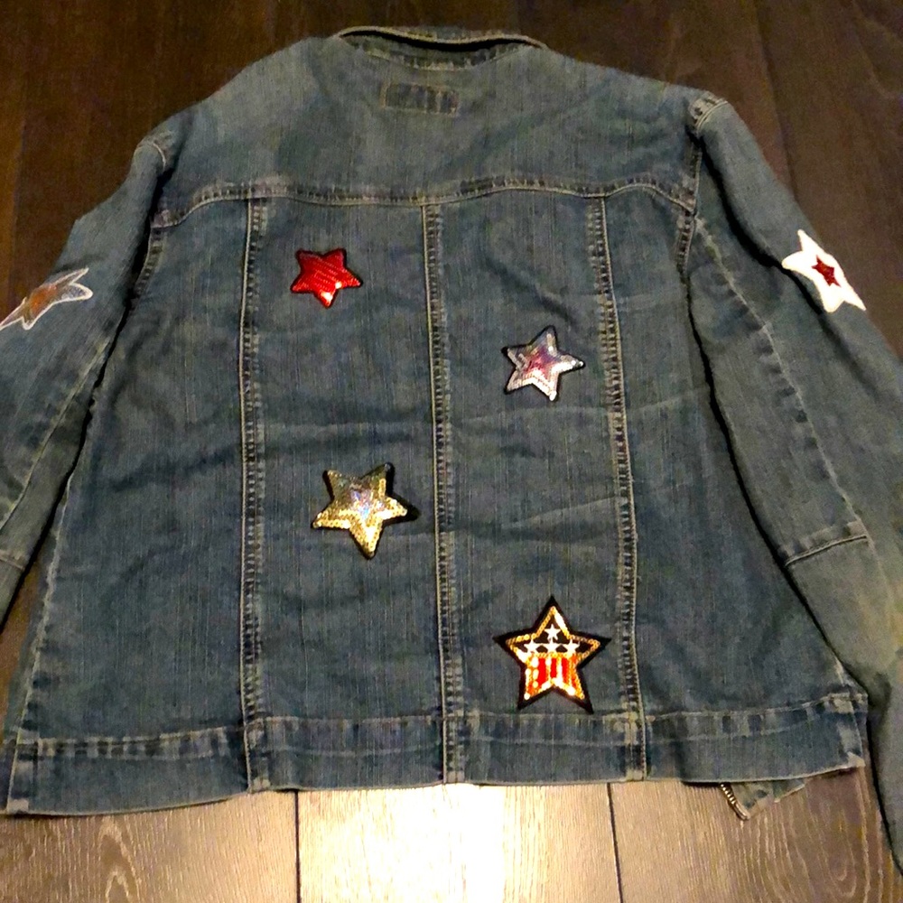 Jean jacket with star sequinned patches